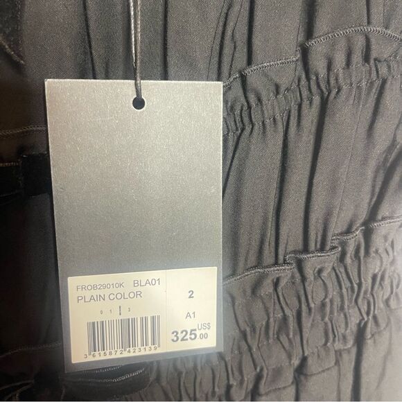 $325 The Kooples Shirred Long Maxi Black Dress with Bows Tiered Skirt NWT - Picture 12 of 15